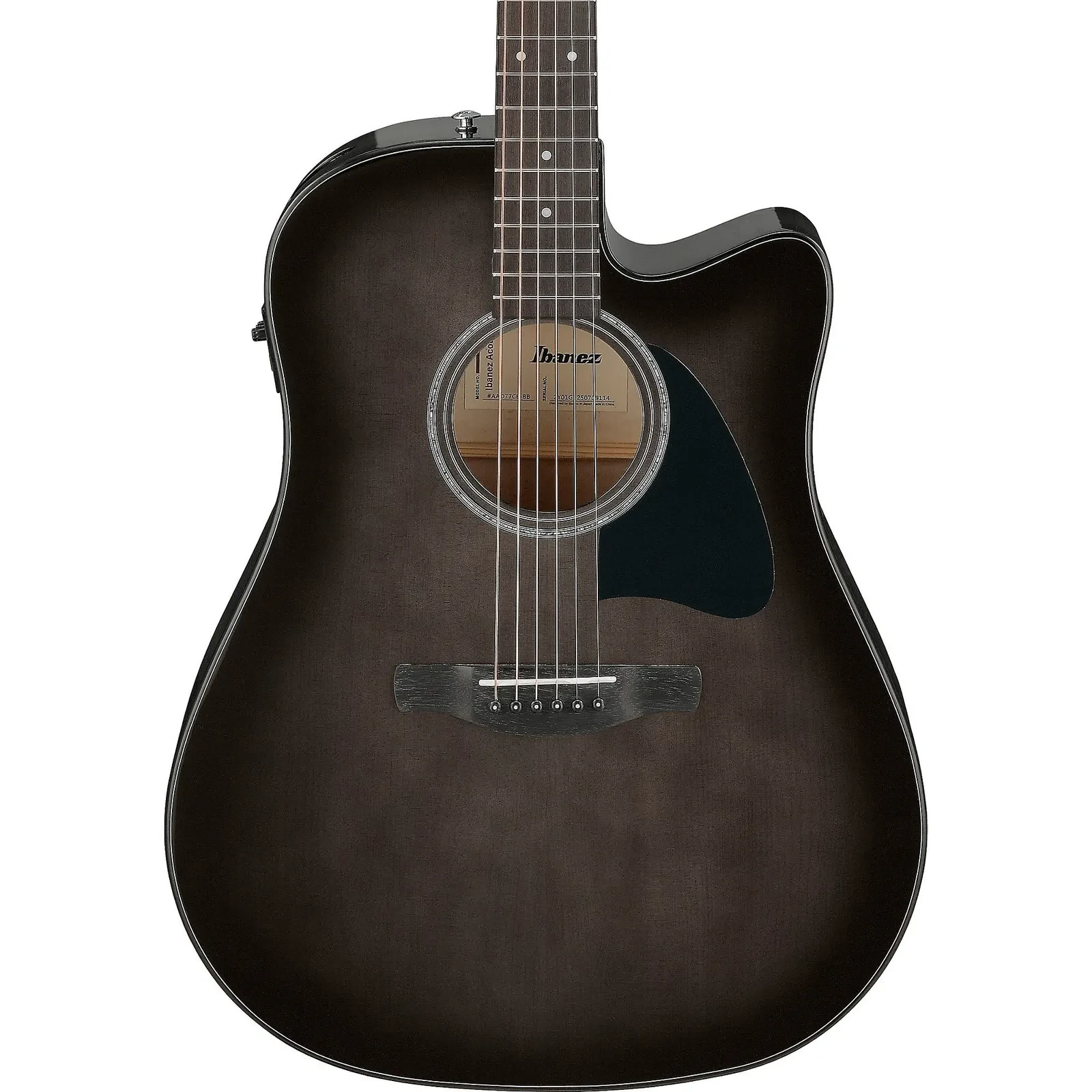 Ibanez AAD77CE Acoustic-Electric Guitar, Solid Spruce Top, Trans Black Sunburst