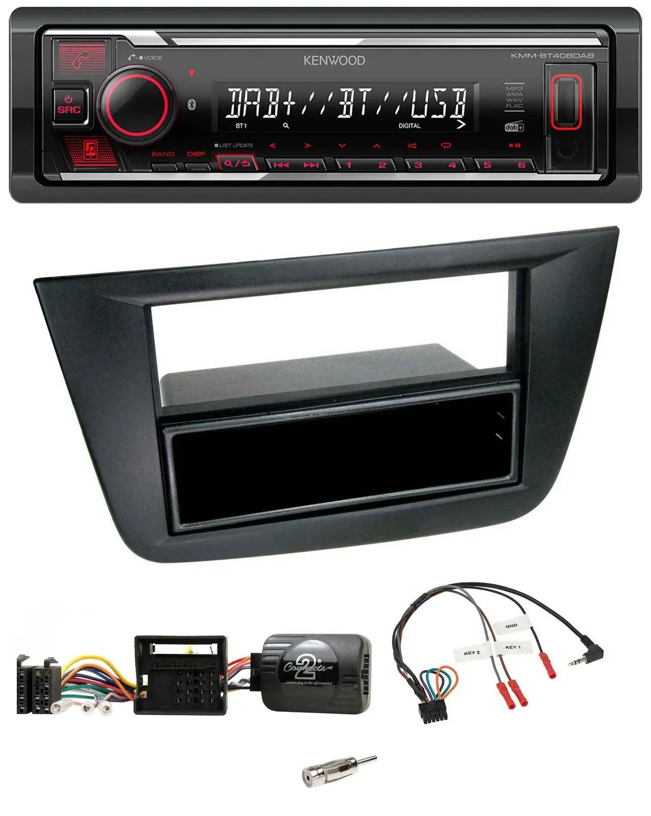 Автомагнитола Kenwood Bluetooth, USB, DAB, для Seat Altea/Toledo (2004–2009), черный