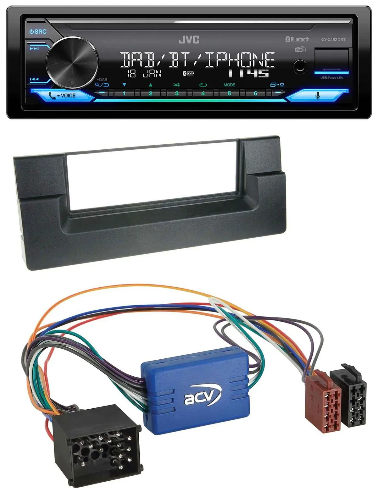 JVC Bluetooth DAB USB MP3 Autoradio für BMW 5er E39 X5 E53 Aktivsystem Rundpin