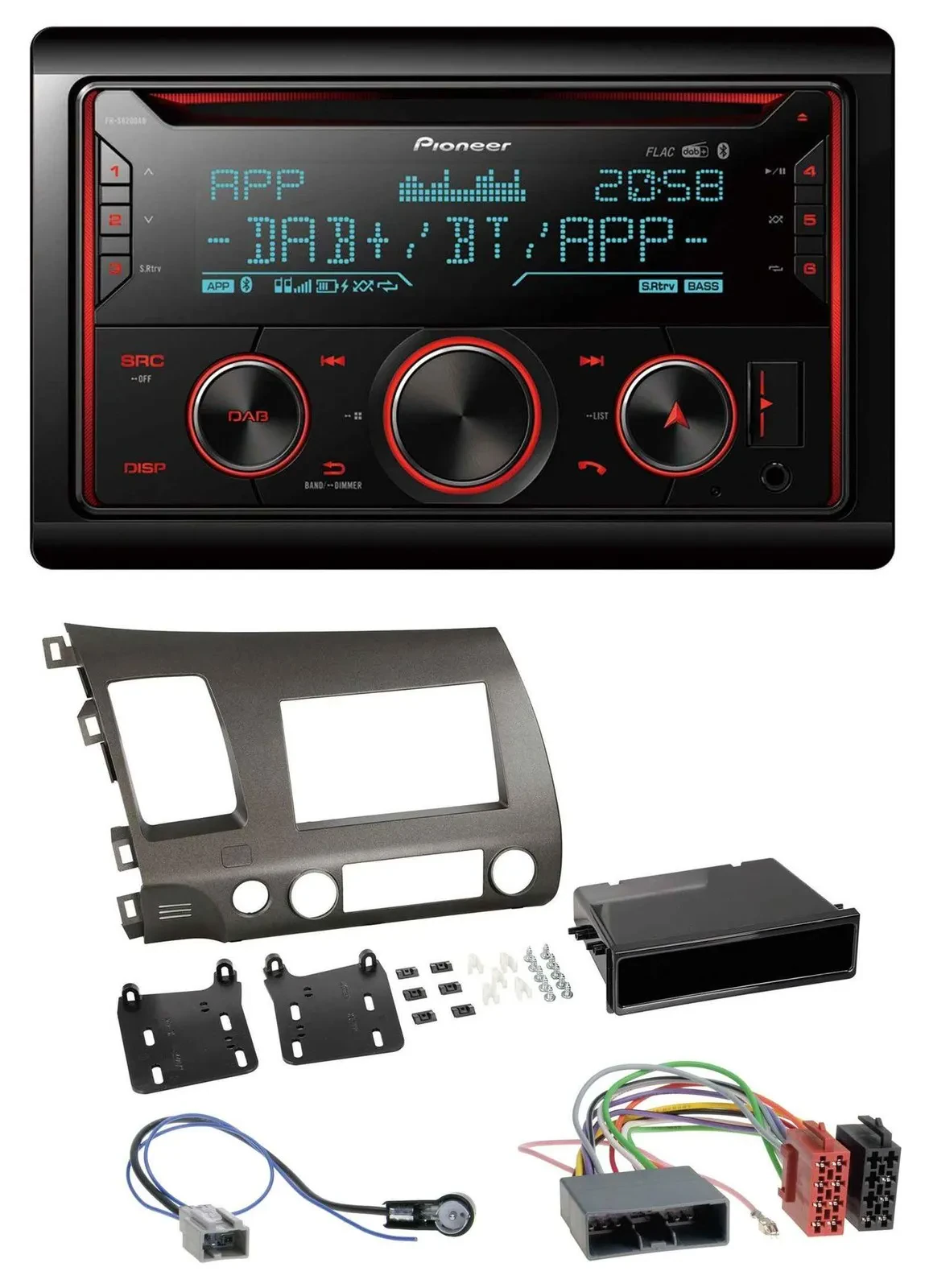 Автомагнитола для Honda Civic Hybrid FD3 (2006–2010) Pioneer 2-DIN, DAB, Bluetooth, USB, CD, MP3