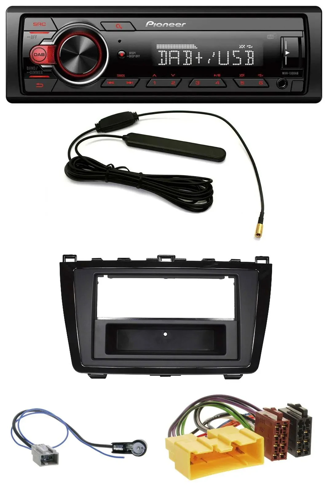 Автомагнитола Pioneer MP3 DAB 1DIN USB AUX для Mazda 6 (2008–2012), глянцевая