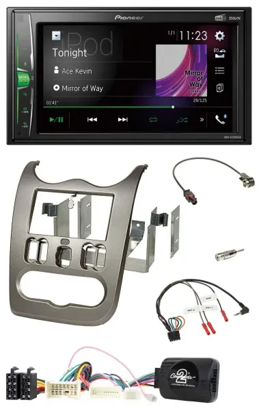 Pioneer 2DIN Lenkrad DAB USB Bluetooth Autoradio für Dacia ab 2012 dunkelsilber