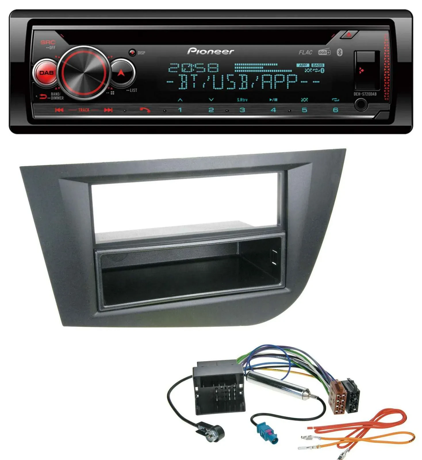 Автомагнитола для Seat Leon (с 2005) Pioneer MP3 DAB CD Bluetooth USB, чёрный