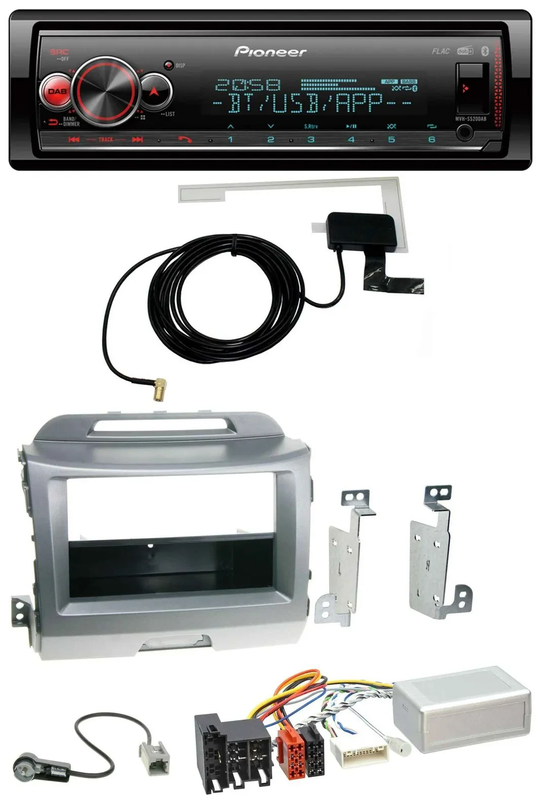 Автомагнитола Pioneer для Kia Sportage 3 (2010–2015) навигация, Bluetooth, DAB, USB, серебристая