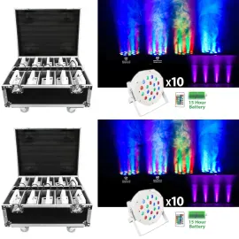 2 Rockville BATTERY PAR PACK 50 WHITE 20) Rechargeable Wash Lights+Charging Case