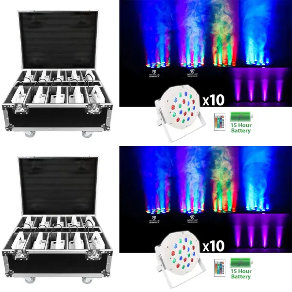 2 Rockville BATTERY PAR PACK 50 WHITE 20) Rechargeable Wash Lights+Charging Case