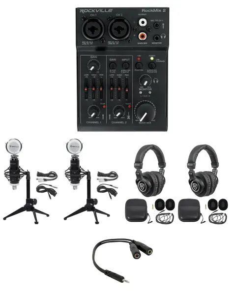 Rockville 2-Person Podcast Podcasting Recording Kit w/RCM Mics+Stands+Headphones