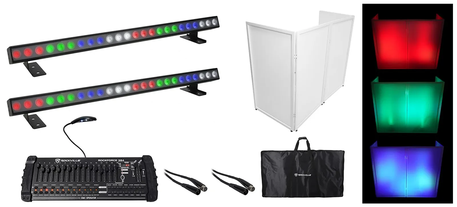 Световой комплект для DJ Chauvet DJ EVE B-160Q RGBW LED линейный прожектор (набор, 2 шт.) с DMX контроллером Rockforce 384 и фасадом RFXLW