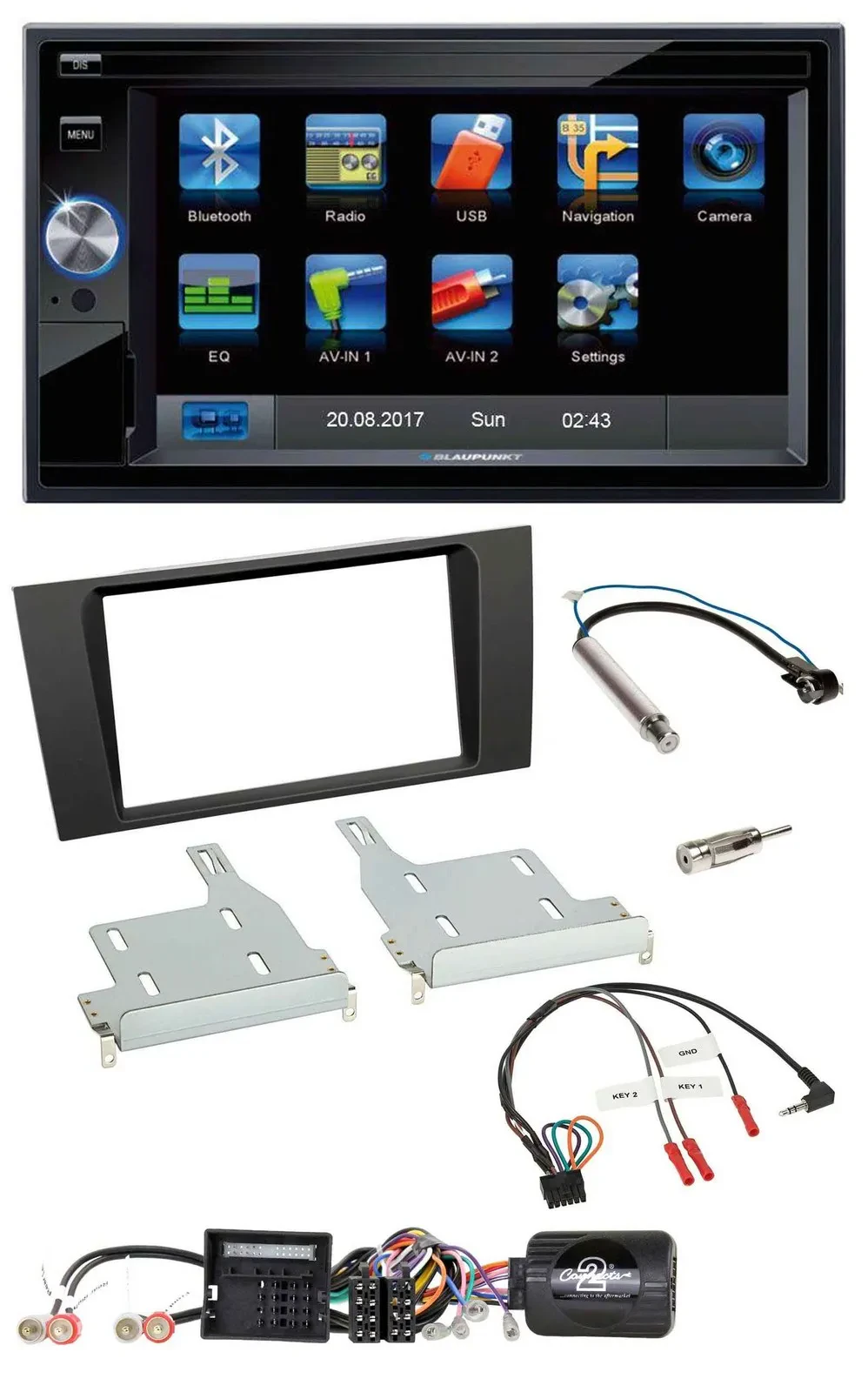 Blaupunkt SD USB TMC Bluetooth 2DIN Lenkrad Navigation für Audi A4 2000-2001