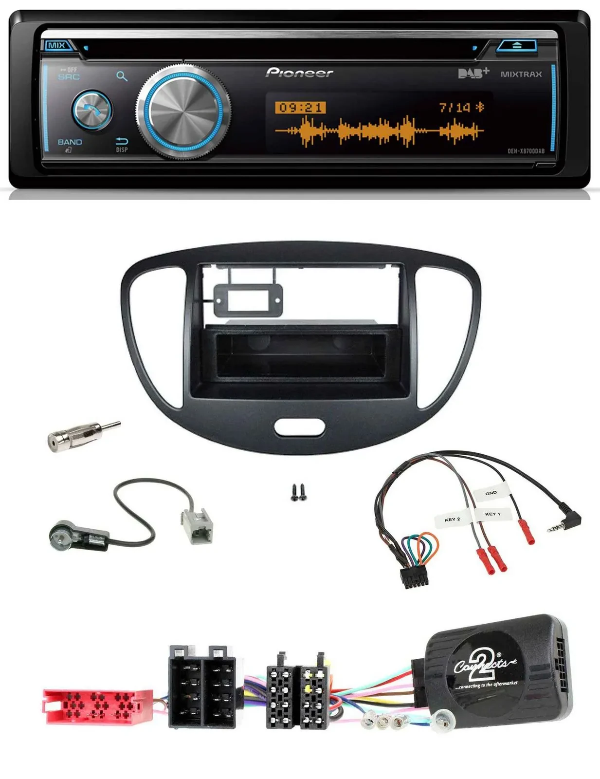 Pioneer Lenkrad DAB USB CD Bluetooth Autoradio für Hyundai i10 ISO 2009-2013 sch