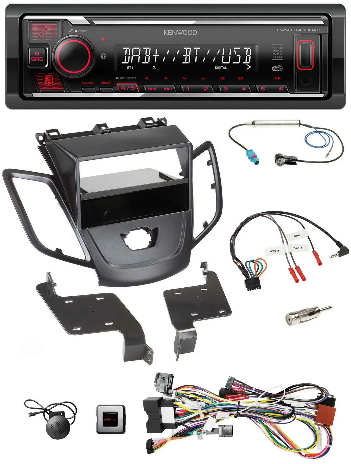 Автомагнитола Kenwood Bluetooth USB DAB для Ford Fiesta 2008–2010 (без штатного дисплея)