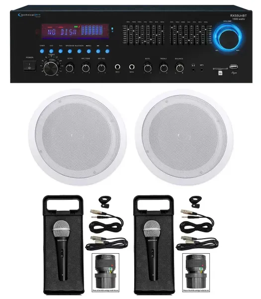 Technical Pro Home Karaoke Machine System w/ Bluetooth+(2) 8" Ceiling Speakers