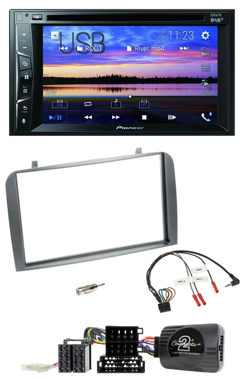 Автомагнитола для Alfa Romeo GT/147 (2007–2010) Pioneer 2-DIN, Bluetooth, USB, DVD, DAB, управление с руля