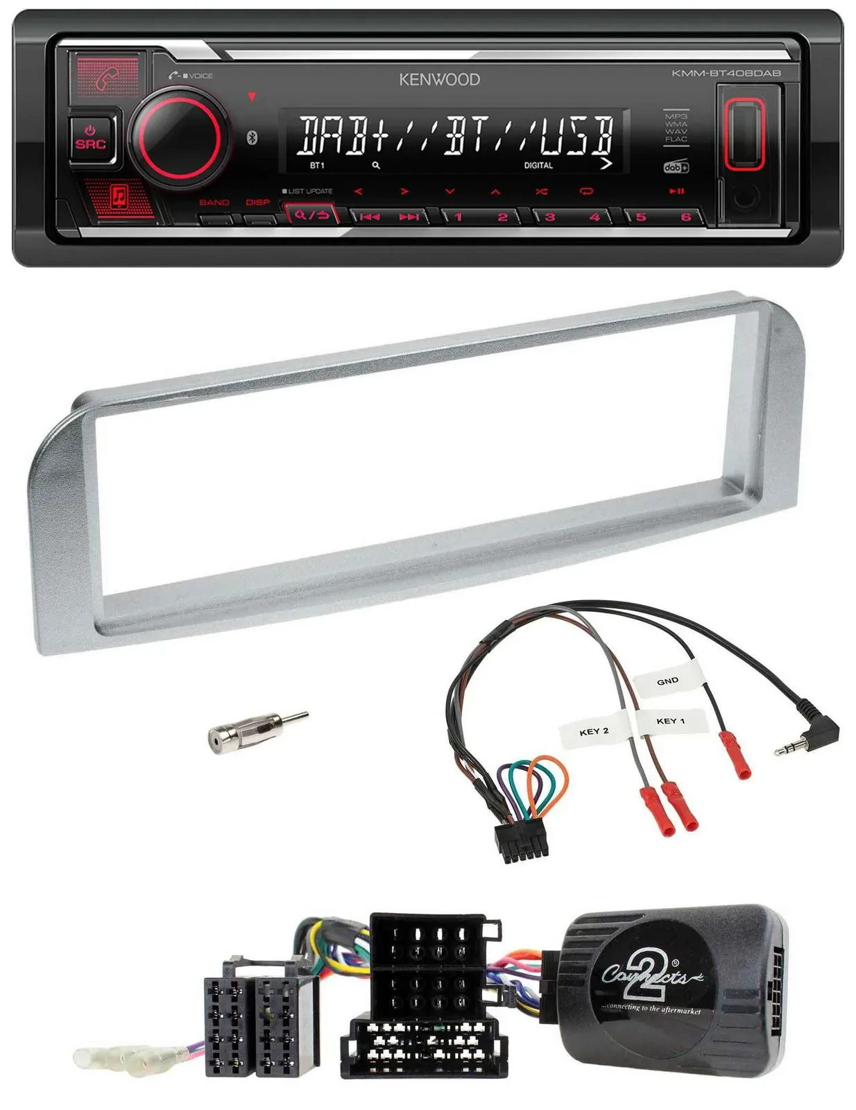Kenwood Lenkrad Bluetooth USB DAB Autoradio für Alfa GT 147 2007-2010 silbergrau