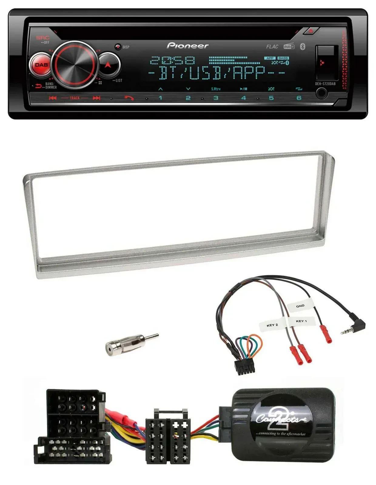 Автомагнитола Pioneer DAB, CD, Bluetooth, USB для Alfa Romeo 156 (2002–2003), серебристая