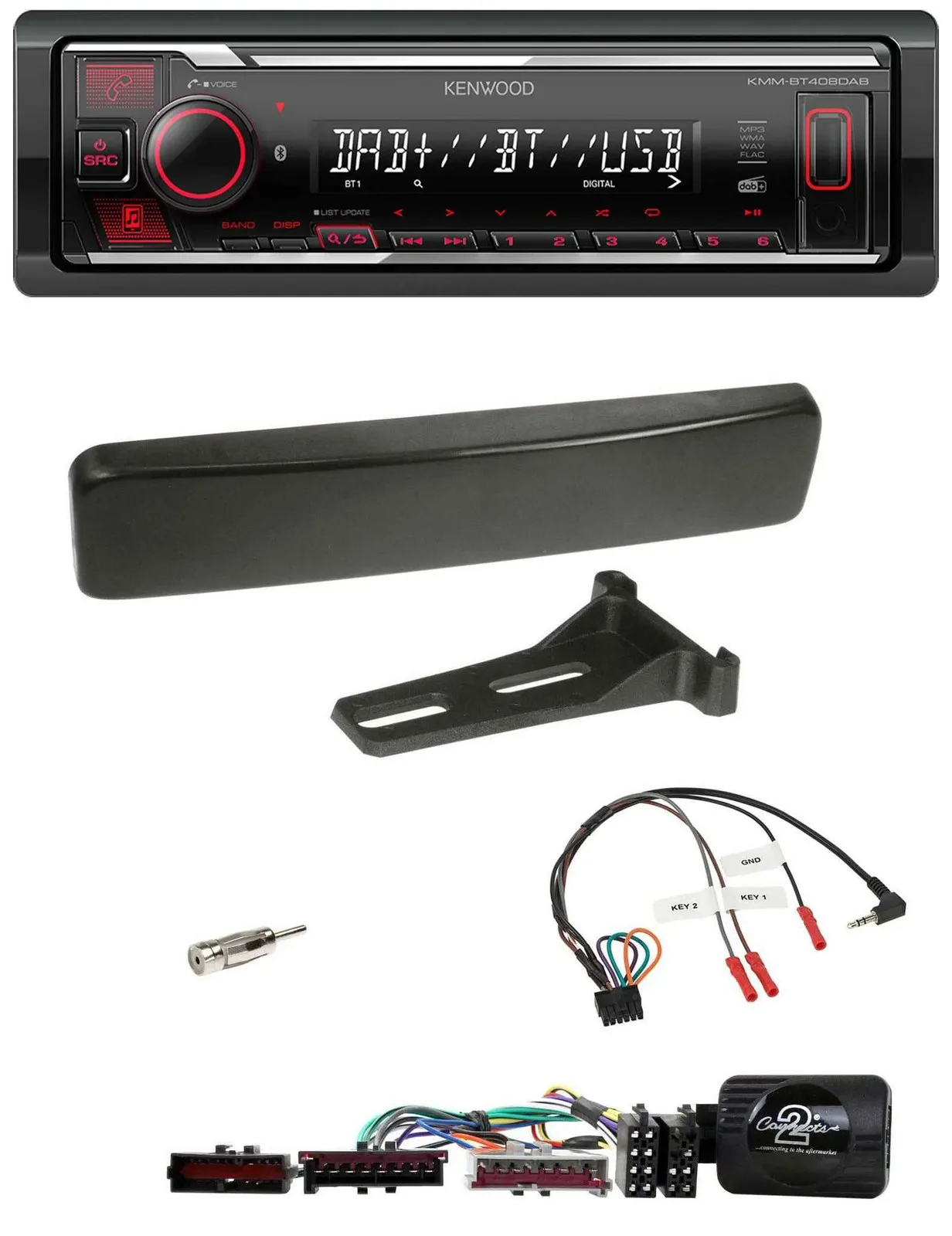 Автомагнитола Kenwood Bluetooth, USB, DAB для Ford Focus/Mondeo черная