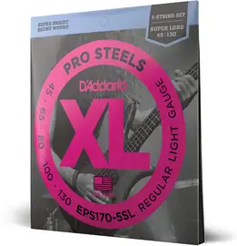 Струны для 5-струнной бас-гитары D'Addario ProSteels EPS170-5SL 45-130