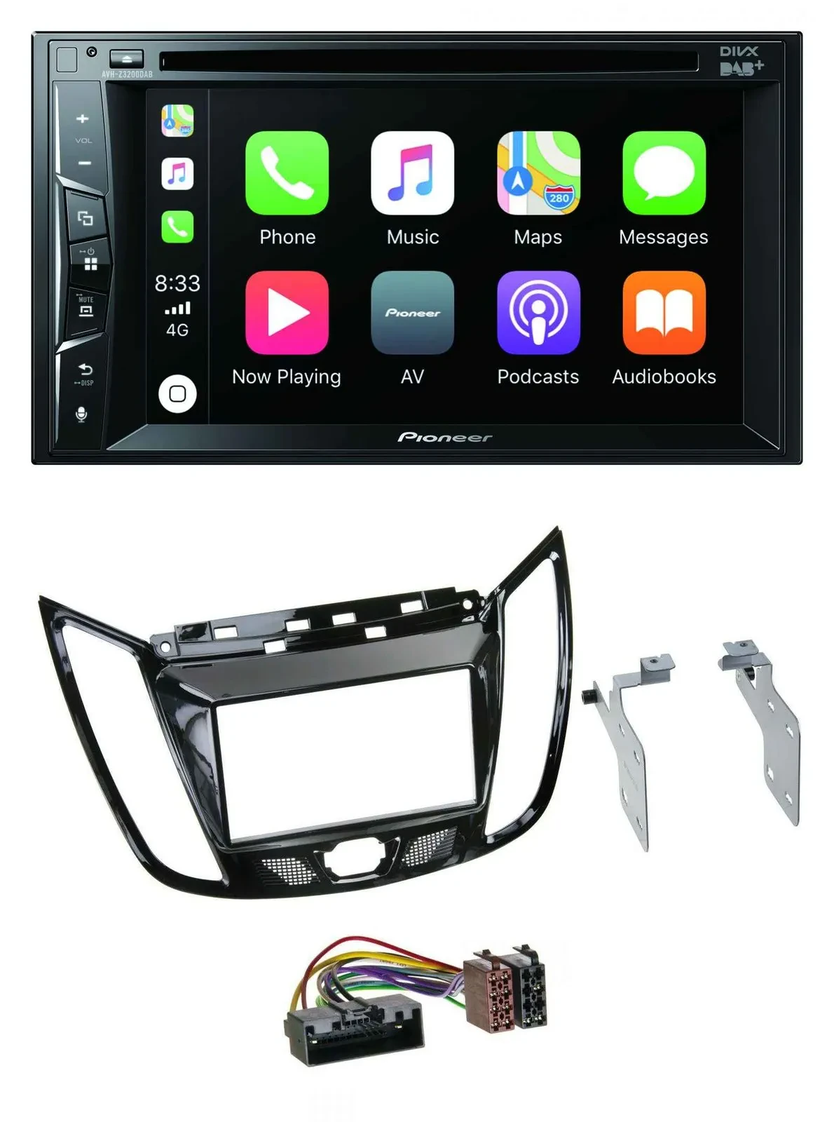 Автомагнитола Pioneer 2-DIN, MP3/USB/DVD, Bluetooth, DAB для Ford C-Max/Kuga, черный глянец