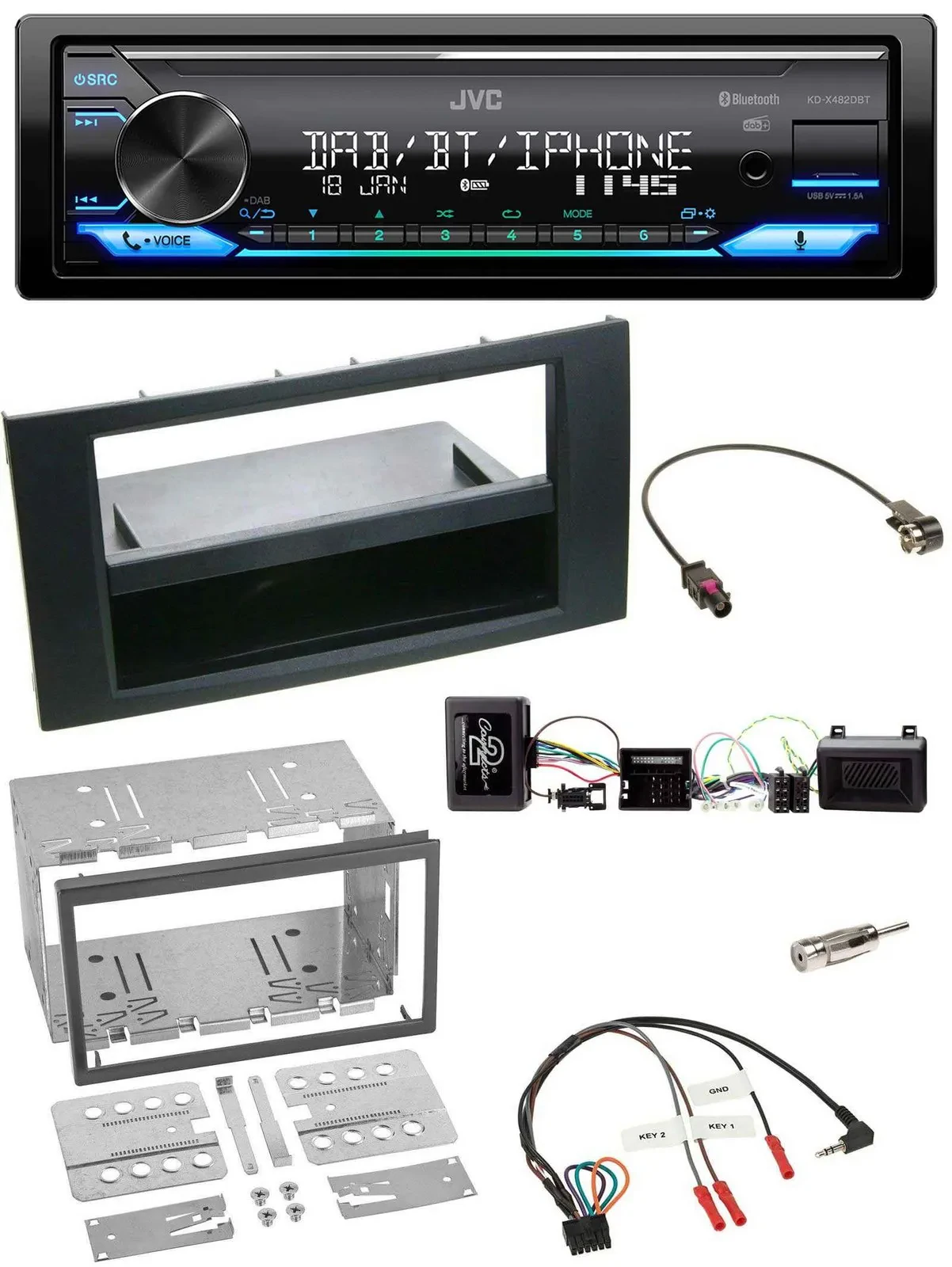 JVC Bluetooth DAB USB Lenkrad Autoradio für Ford Kuga 2008-2012 schwarz