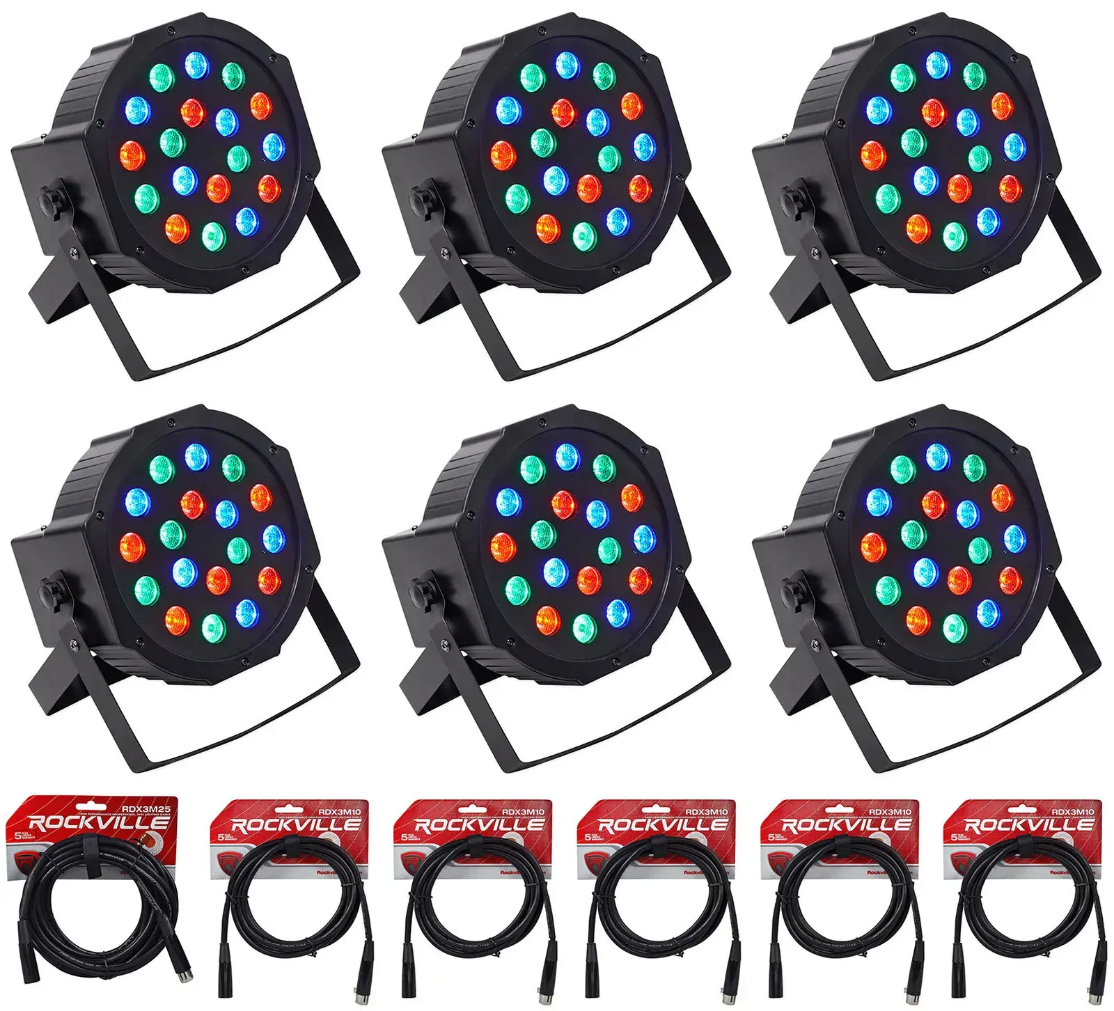 Светодиодный прибор Rockville RockPAR50 LED RGB Compact с аксессуарами (6 штук)