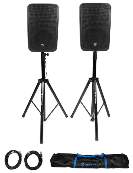 2 Rockville TITAN 15 15" 2000w Active DJ PA Speakers/Bluetooth/DSP+Stands+Cables