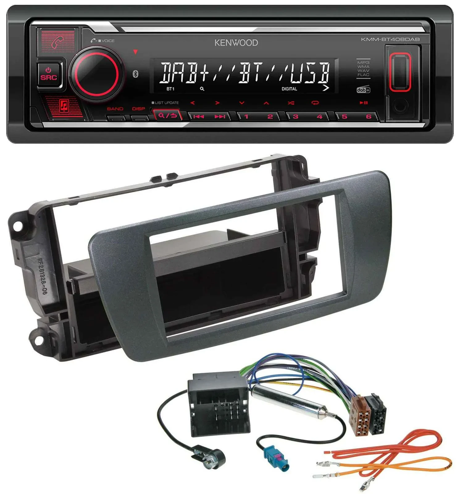 Автомагнитола для Seat Ibiza Kenwood MP3, Bluetooth, USB, DAB (с 2008) черный