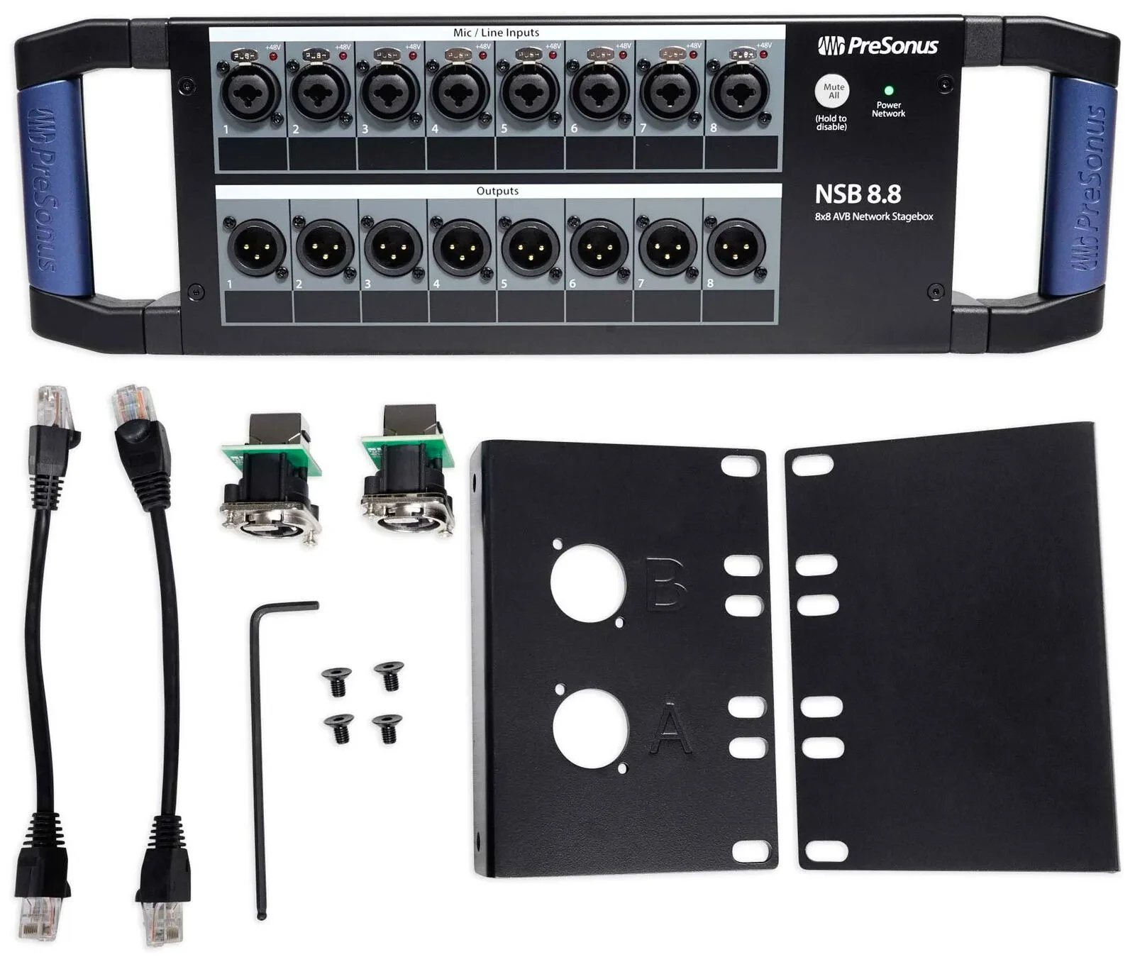 PRESONUS NSB 8.8 8x8 AVB Stagebox w/(8) XMAX Preamps + Full Rack Mount Kit