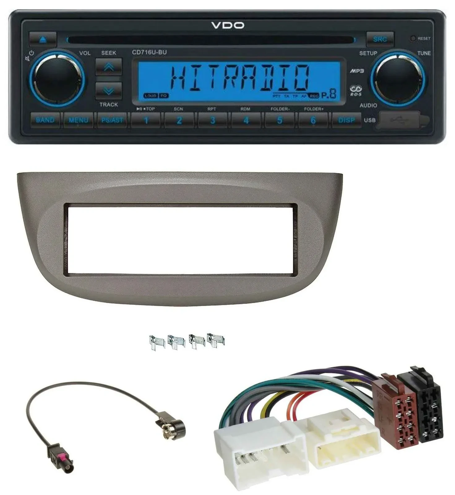 VDO AUX MP3 1DIN CD USB Autoradio für Renault Twingo ab 2012 beige-grau
