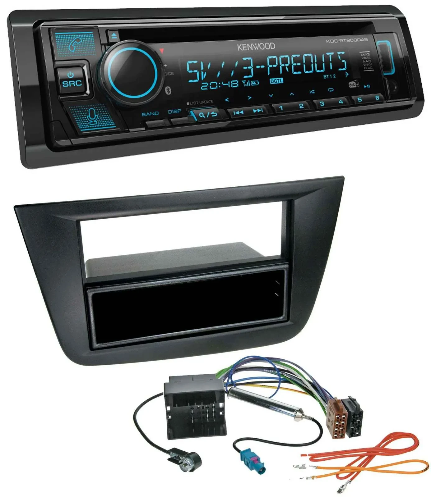 Автомагнитола Kenwood Bluetooth USB CD MP3 DAB, черный, для Seat Toledo/Altea (с 2005)