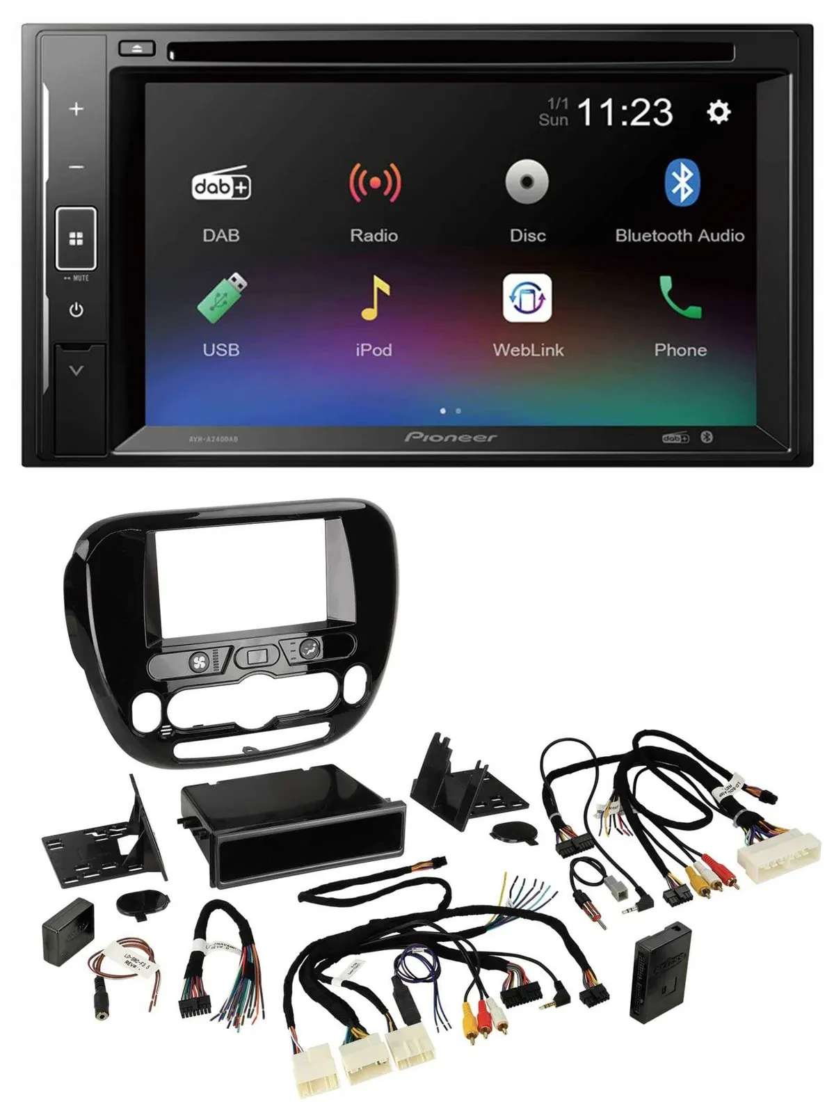 Автомагнитола для Kia Soul (с 2014) Pioneer Bluetooth, USB, 2 DIN, DAB, DVD, поддержка кнопок на руле и климат-контроля