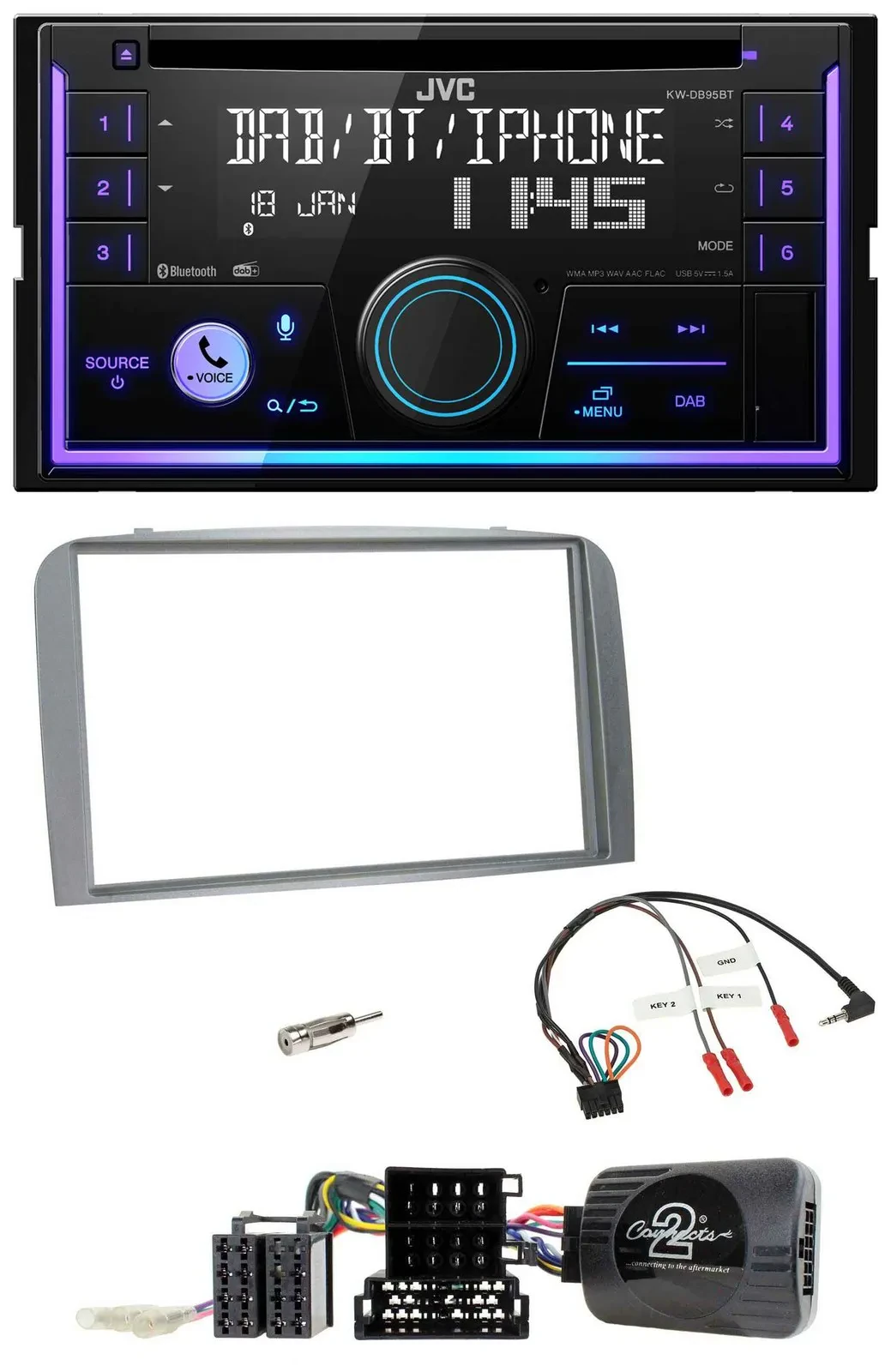JVC Lenkrad USB 2DIN DAB Bluetooth CD Autoradio für Alfa Romeo 147 GT 2007-2010