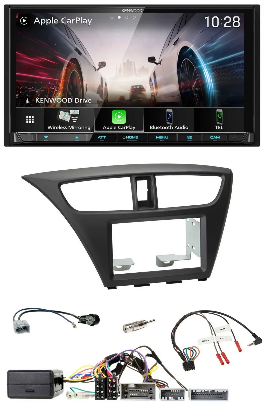 Kenwood Lenkrad 2DIN USB DAB Bluetooth Autoradio für Honda Civic ab 12 schwarz