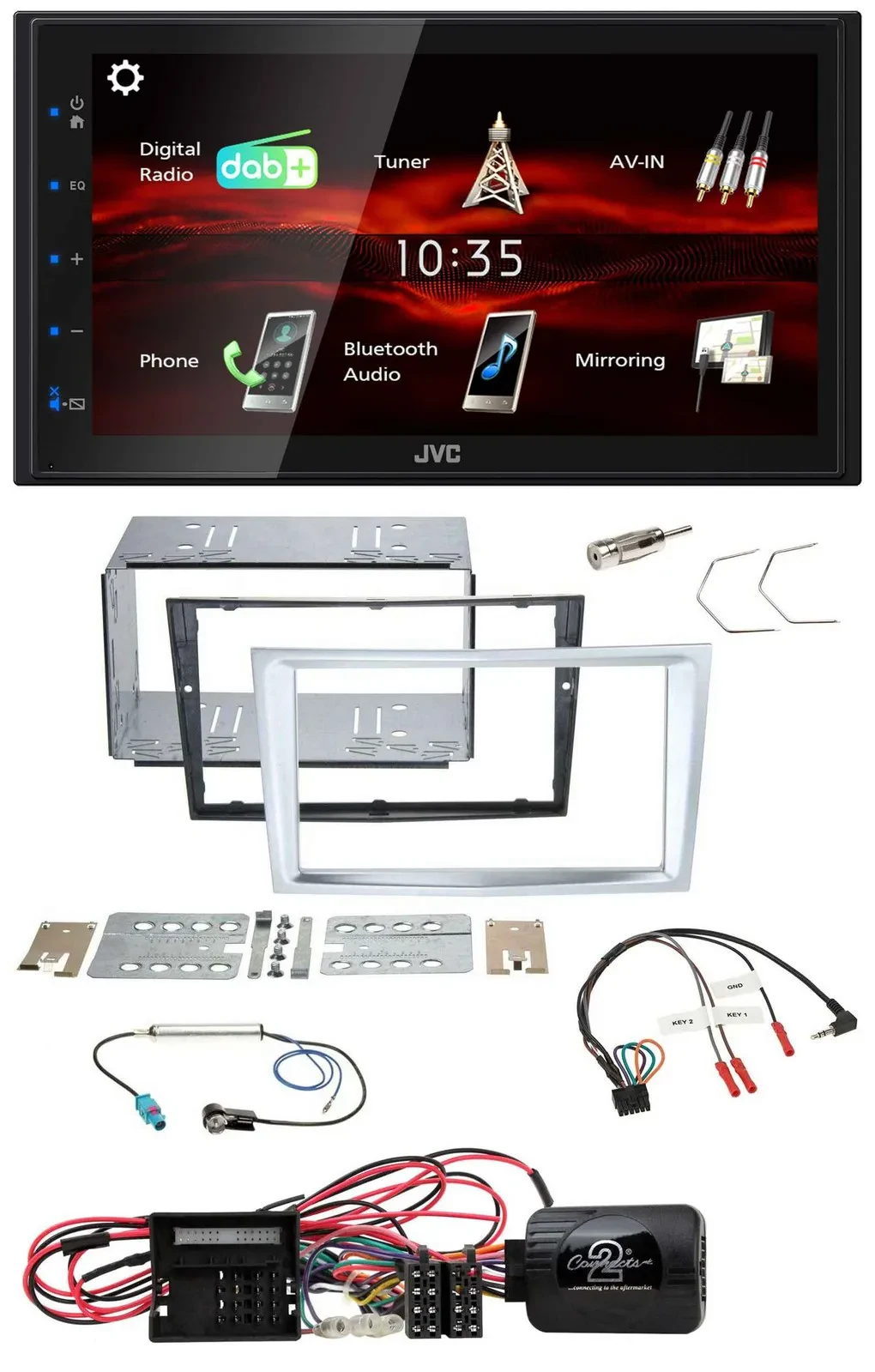 JVC USB Bluetooth Lenkrad DAB 2DIN Autoradio für Opel Corsa D matt-chrom 09-14