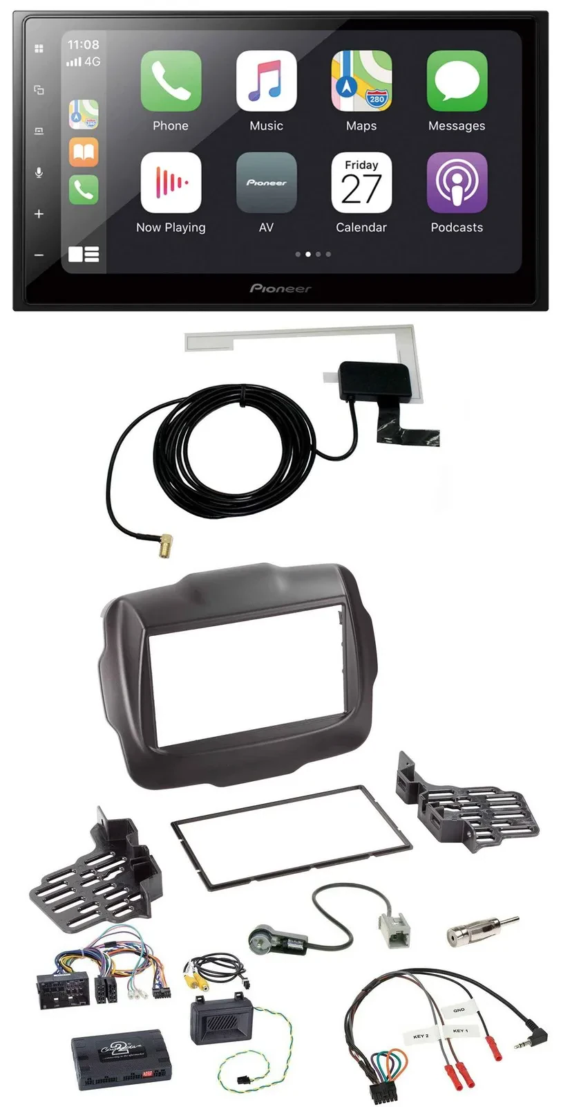 Pioneer USB Lenkrad 2DIN Bluetooth DAB Autoradio für Jeep Renegade ab 2015