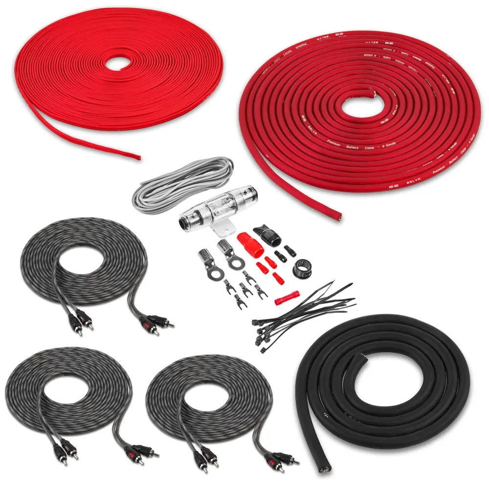 Belva BAK86 Red 8 Gauge Amplifier Wire Kit with 6-Channel RCA Cable