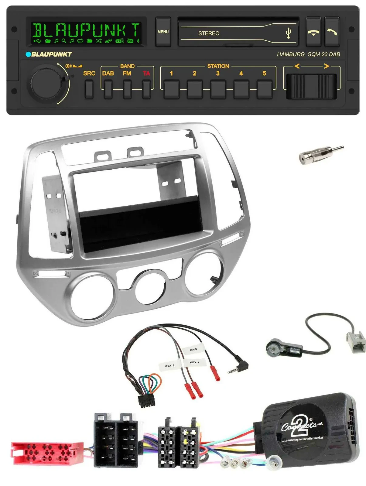 Blaupunkt USB DAB Bluetooth Lenkrad Autoradio für Hyundai i20 2012-2014 silber m