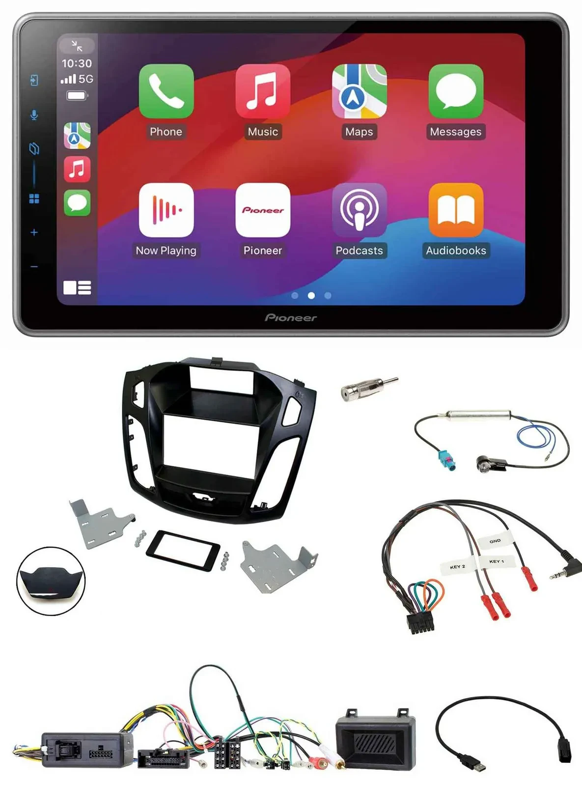 Автомагнитола Pioneer 2-DIN DAB Bluetooth USB для Ford Focus 2014–2018 с поддержкой кнопок на руле