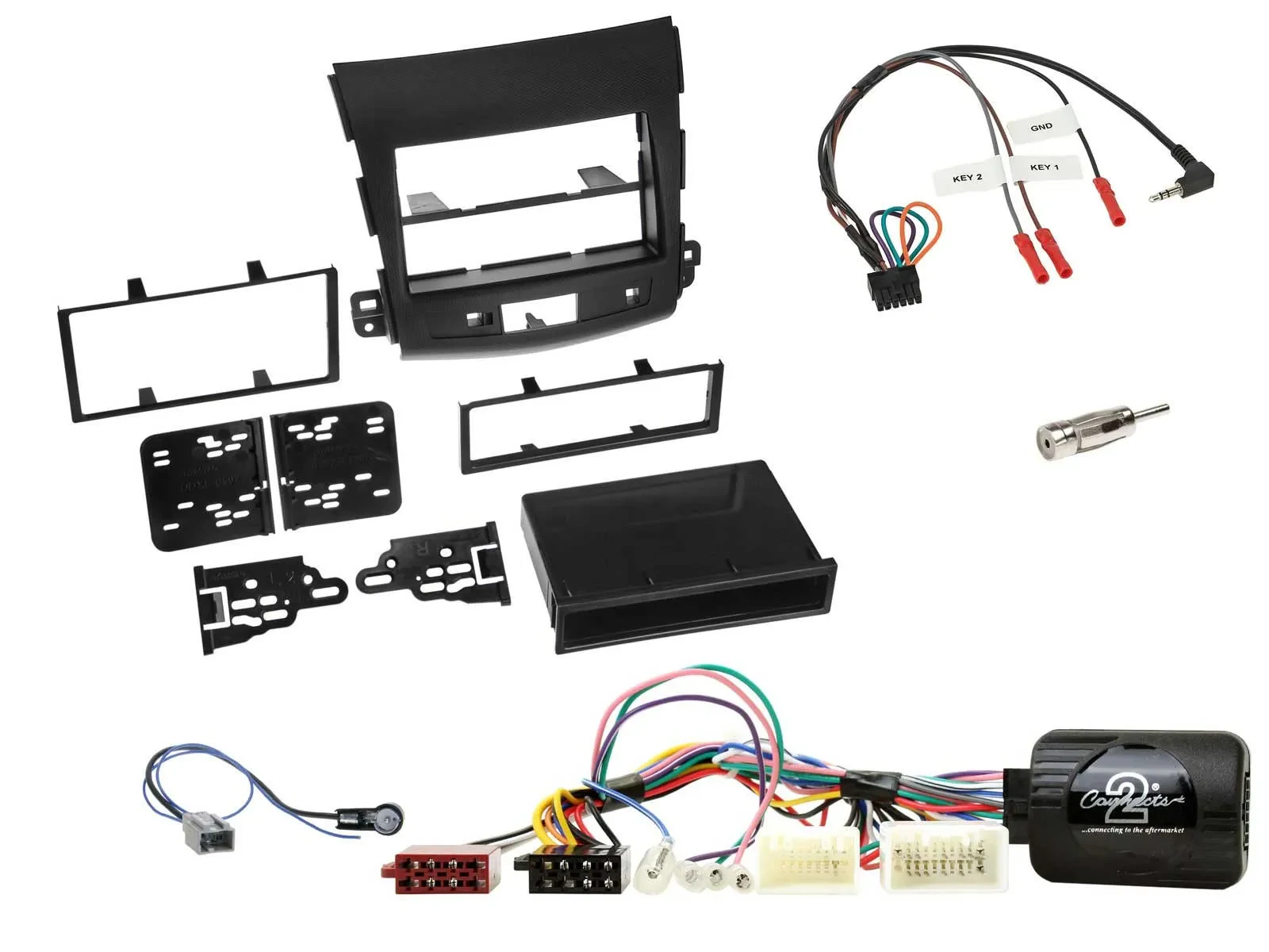 Установочный комплект для автомагнитолы Caraudio24 2-DIN, с адаптером кнопок на руле, для Mitsubishi Outlander 2007–2012