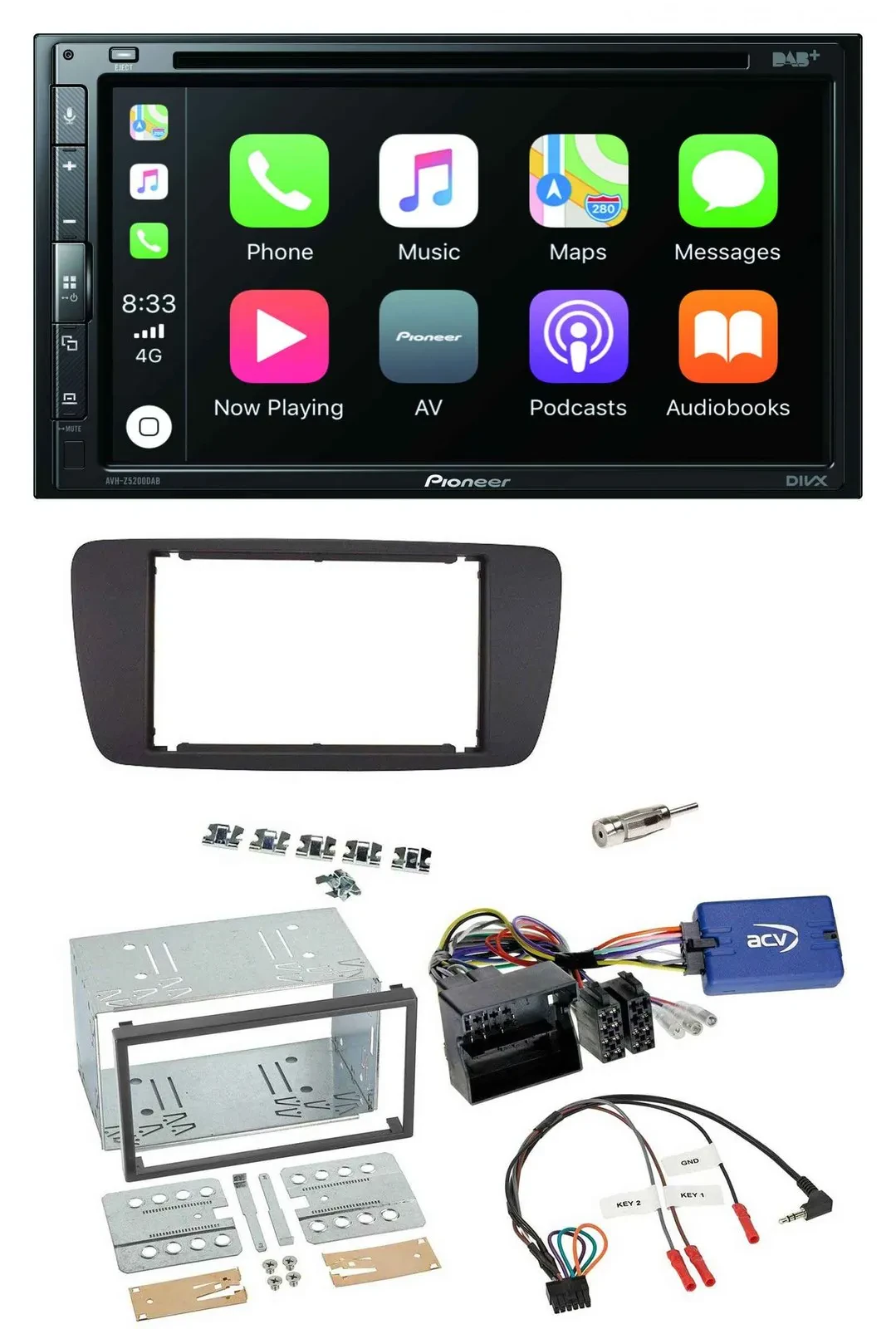 Pioneer DVD 2DIN Lenkrad DAB Bluetooth USB Autoradio für Seat Ibiza ab 08 azabac