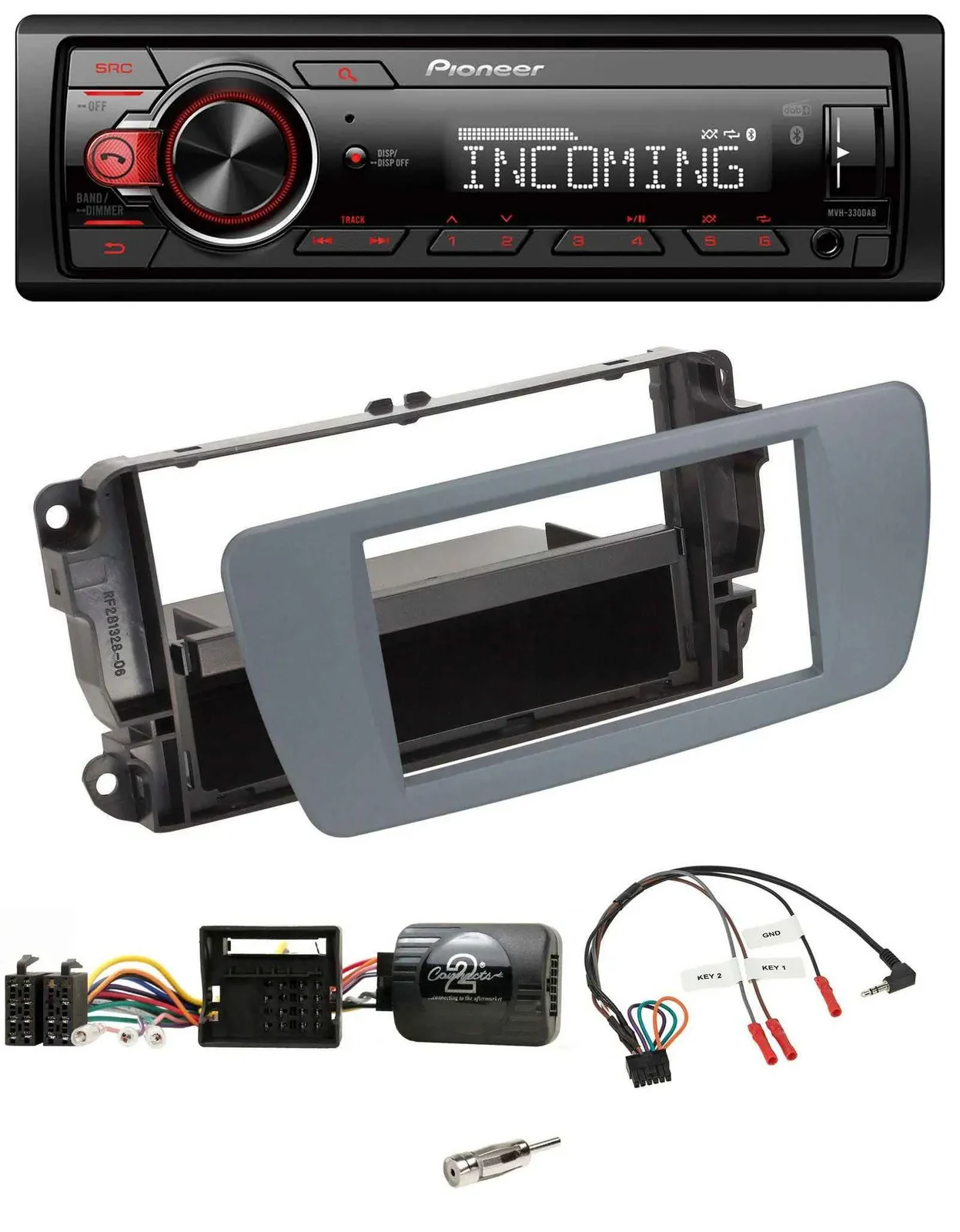 Автомагнитола Pioneer для Seat Ibiza, Bluetooth, USB, DAB, совместима с кнопками на руле, серый