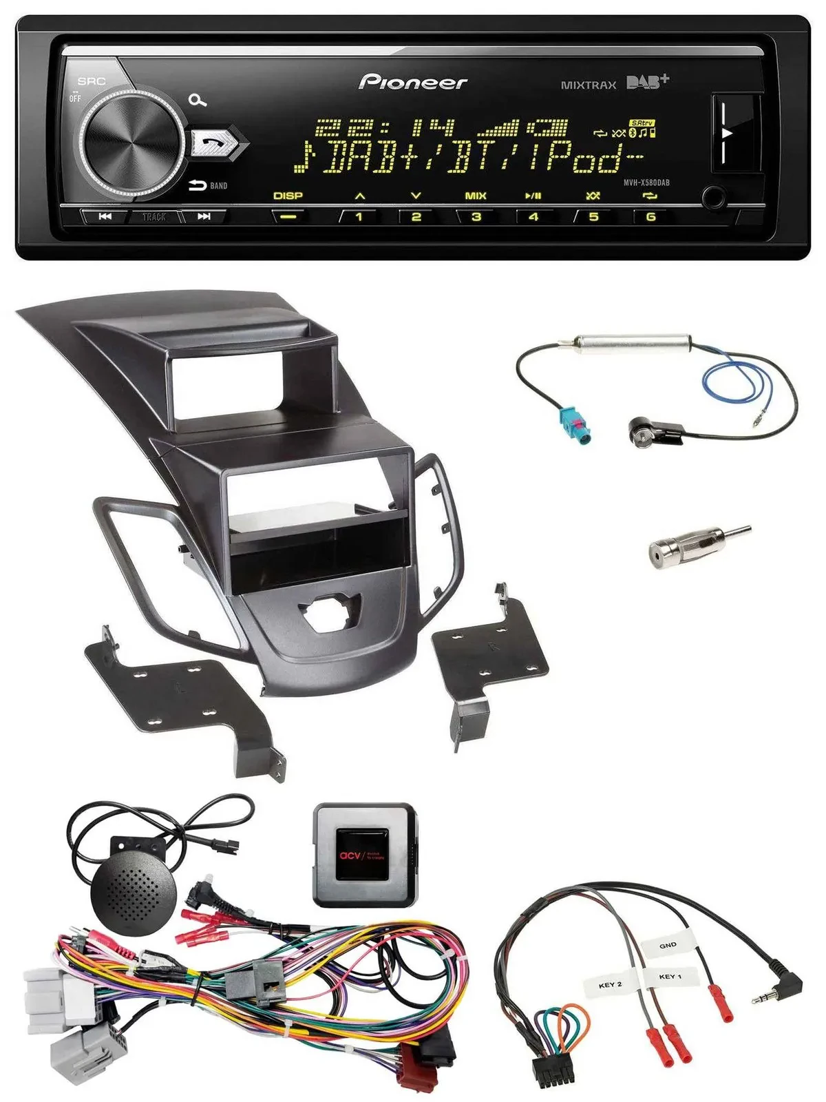 Pioneer Bluetooth USB DAB Lenkrad Autoradio für Ford Fiesta 10-13 Display schwar