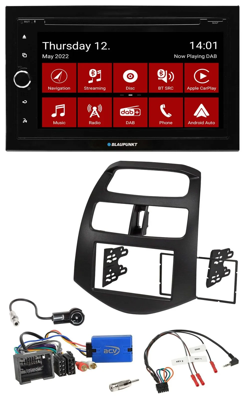 Blaupunkt 2DIN Lenkrad Bluetooth USB TMC DAB Navigation für Chevrolet Spark 2013