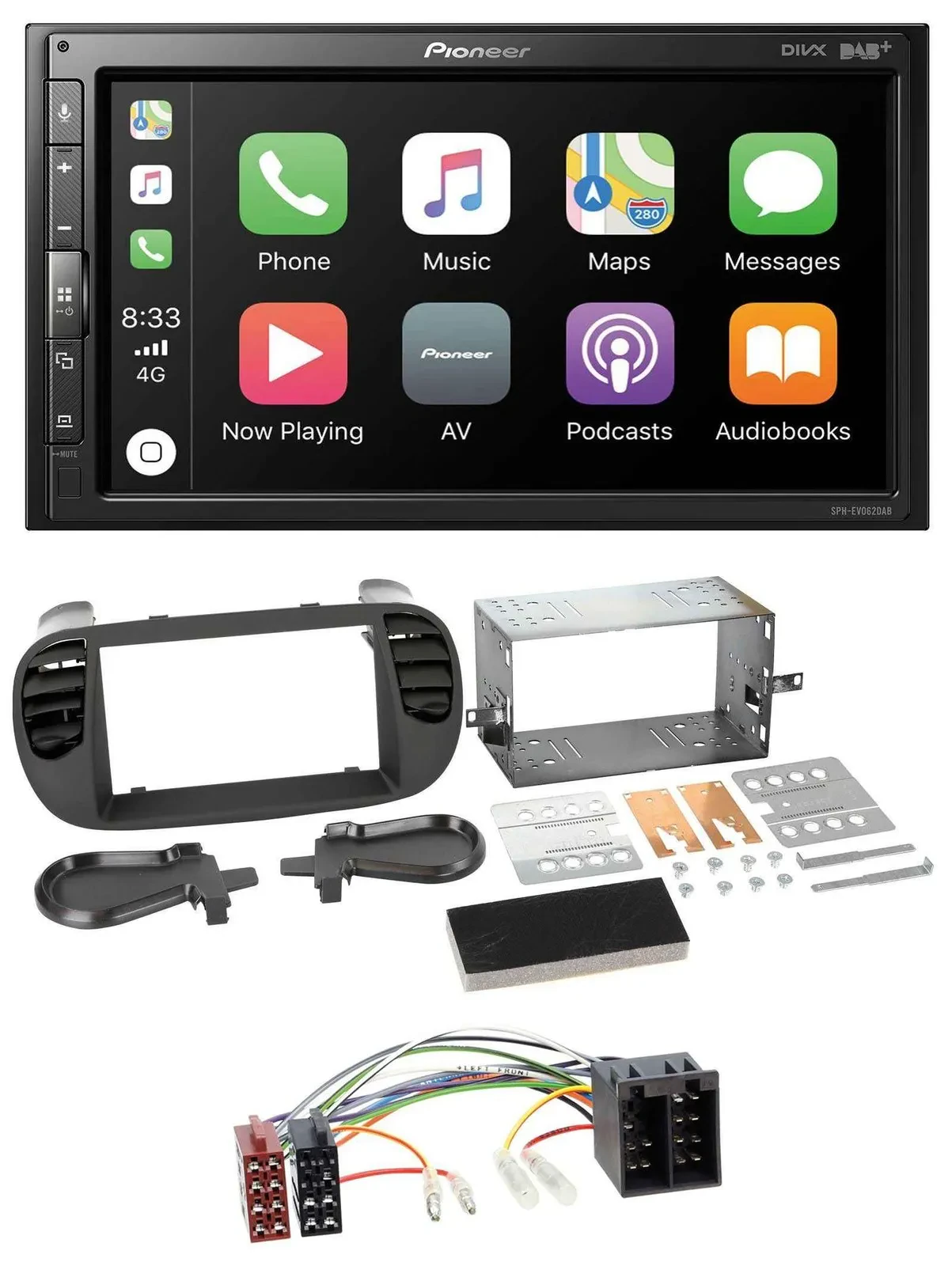Pioneer USB MP3 DAB 2DIN Bluetooth Autoradio für Fiat 500 bis 2012 schwarz soft