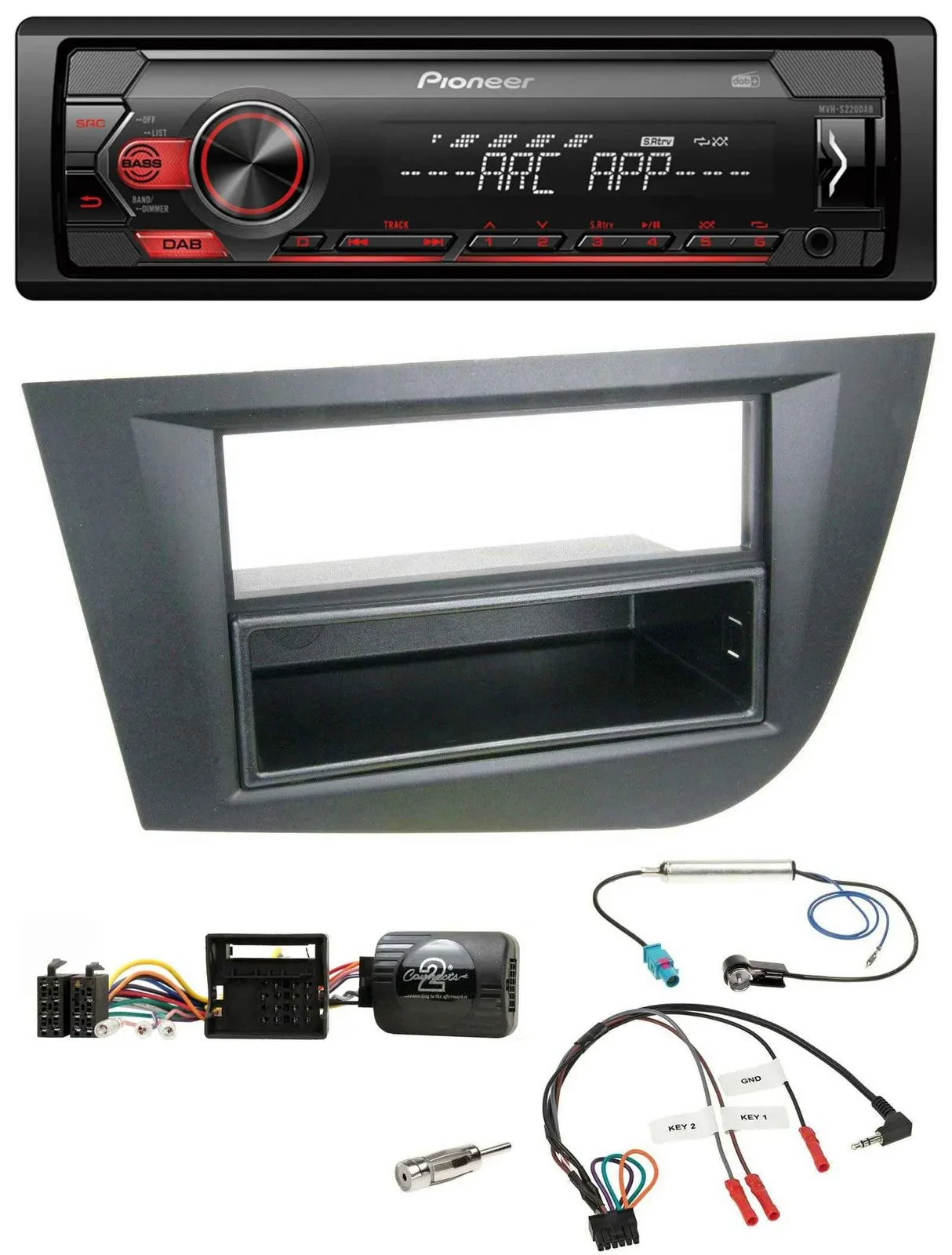 Автомагнитола Pioneer DAB 1-DIN MP3 USB для Seat Leon (2005–2010), черный