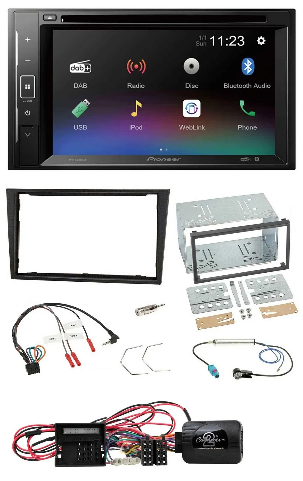 Pioneer Bluetooth Lenkrad USB 2DIN DAB DVD Autoradio für Opel Corsa D stealth sc