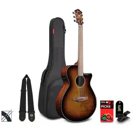 Ibanez AEG70 Flamed Maple Top Grand Concert A/E Guitar Pack Tiger Burst