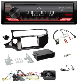 Автомагнитола JVC Bluetooth, USB, DAB для Kia Rio (UB) 2017–2023, поддержка кнопок на руле, черный глянец