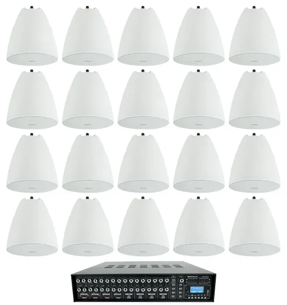 Restaurant Multi Room Audio System+(20) 6.5" White Hanging Pendant Speakers