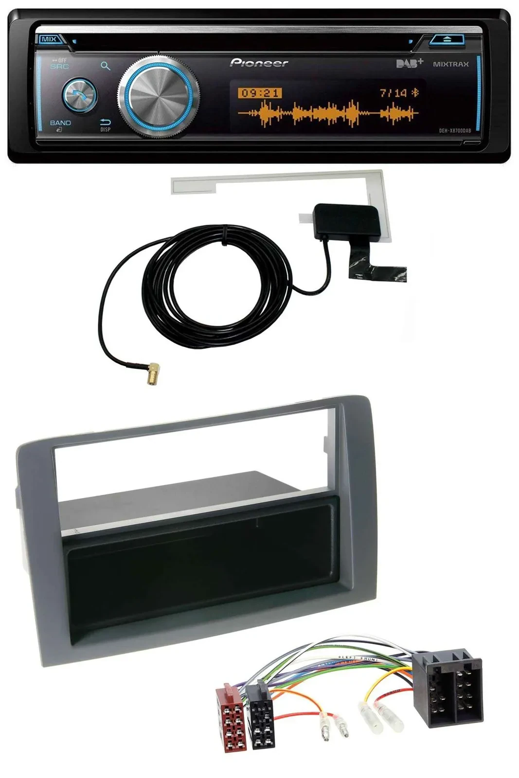 Автомагнитола Pioneer Bluetooth DAB MP3 USB CD для Fiat Idea (2003–2011), серый