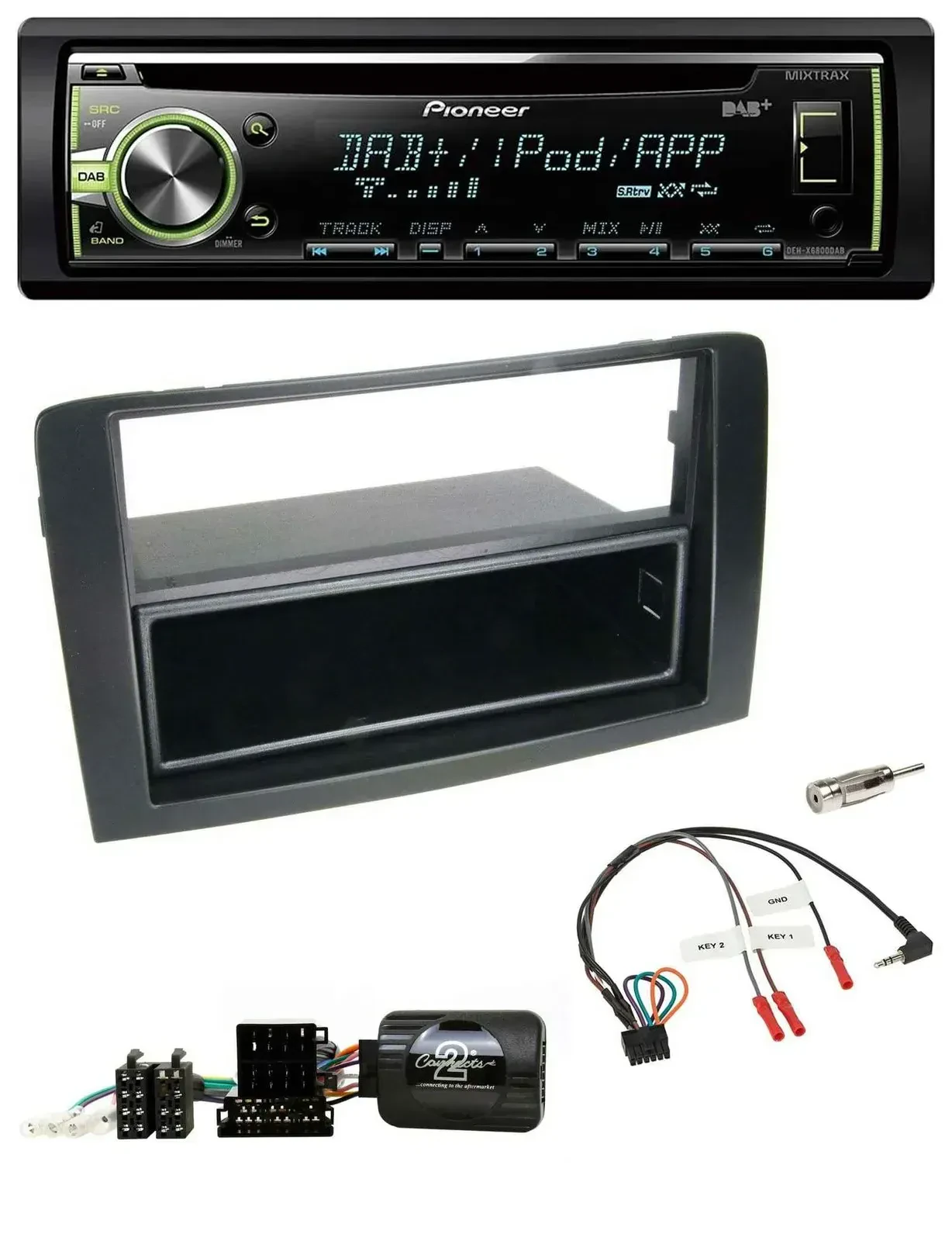 Автомагнитола Pioneer DAB, USB, MP3, CD, поддержка управления на руле, для Fiat Idea (2006–2012), черная